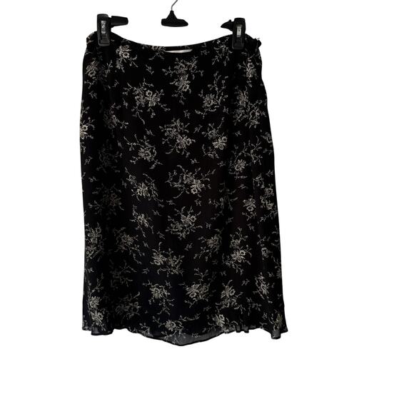 Talbots Skirt Y2k 10 Black‎ White Floral Midi Side Zip Lined Whimsigoth Witchy - Picture 1 of 10